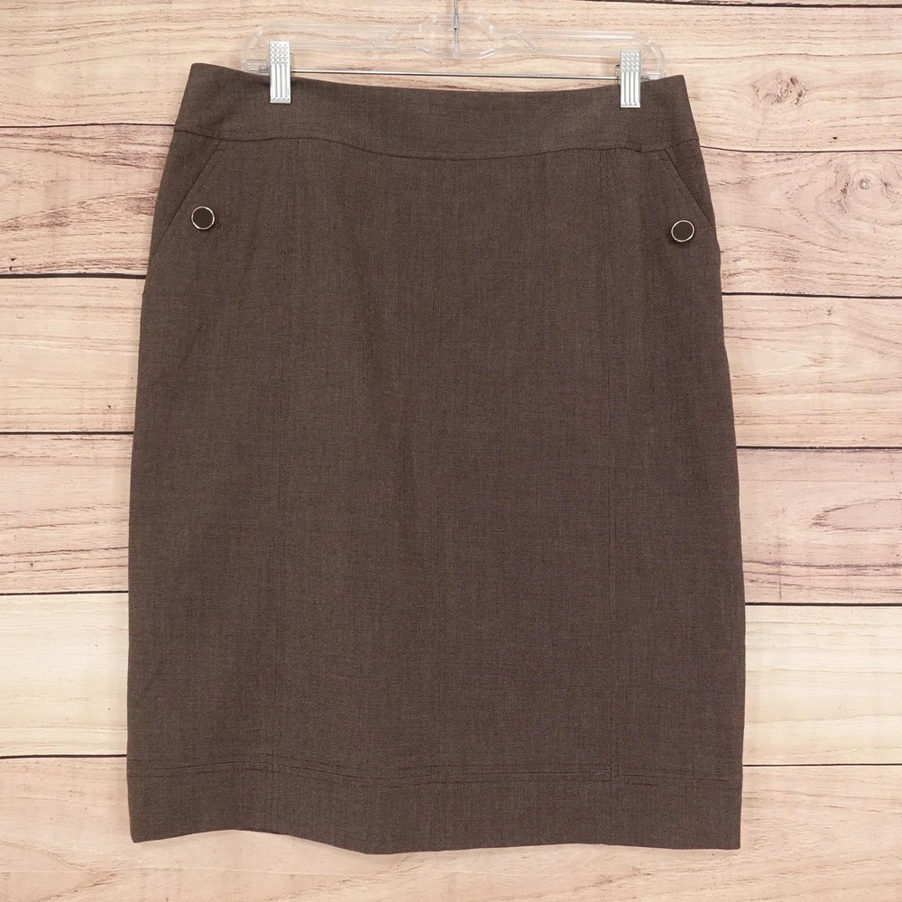 Apt. 9 Skirt Womens 12 Brown Straight Knee Length Lined Stretch Zip Workwear